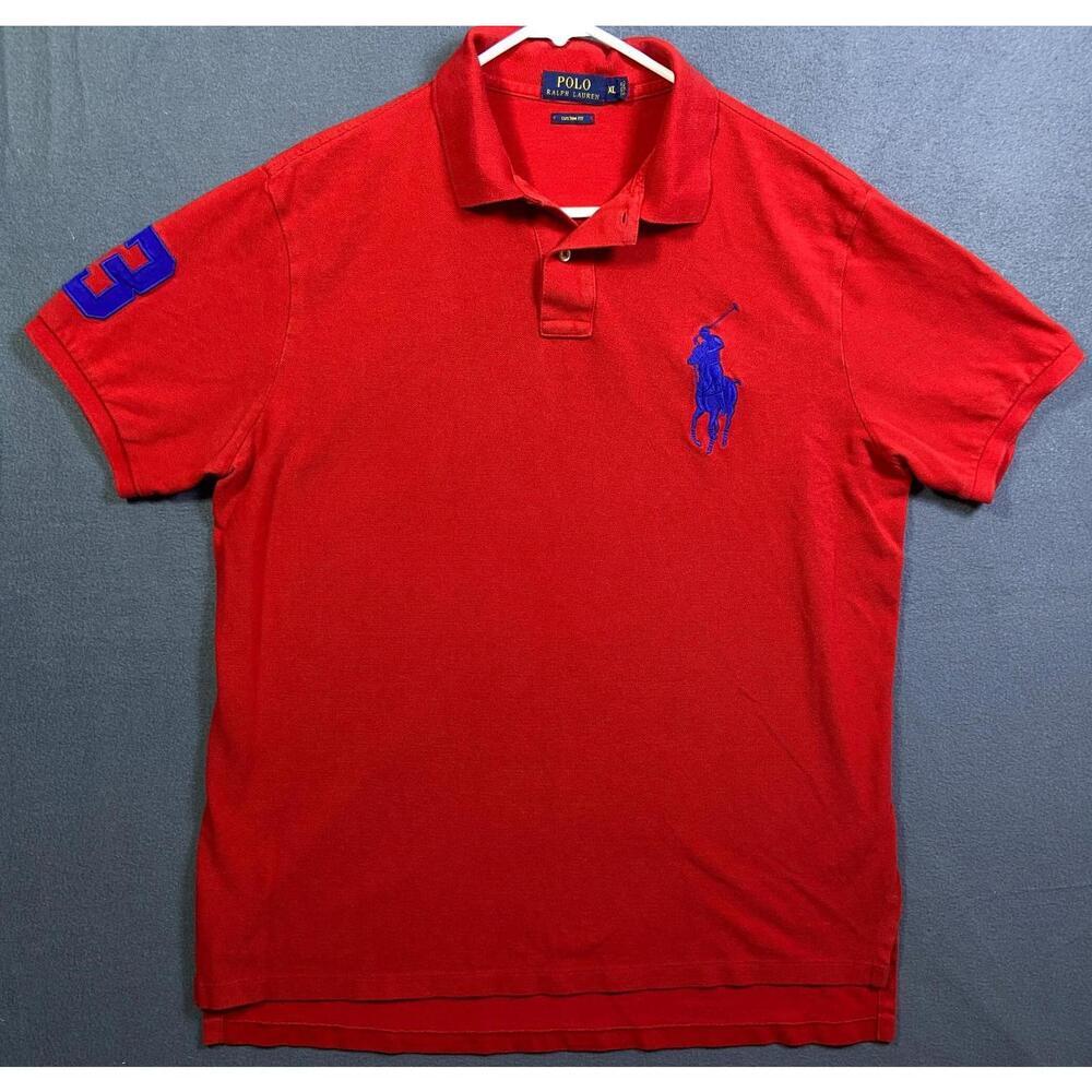 Polo Ralph Lauren Polo Shirt Men XL Custom Fit Red High Low Hem Golf Rugby 23.5"